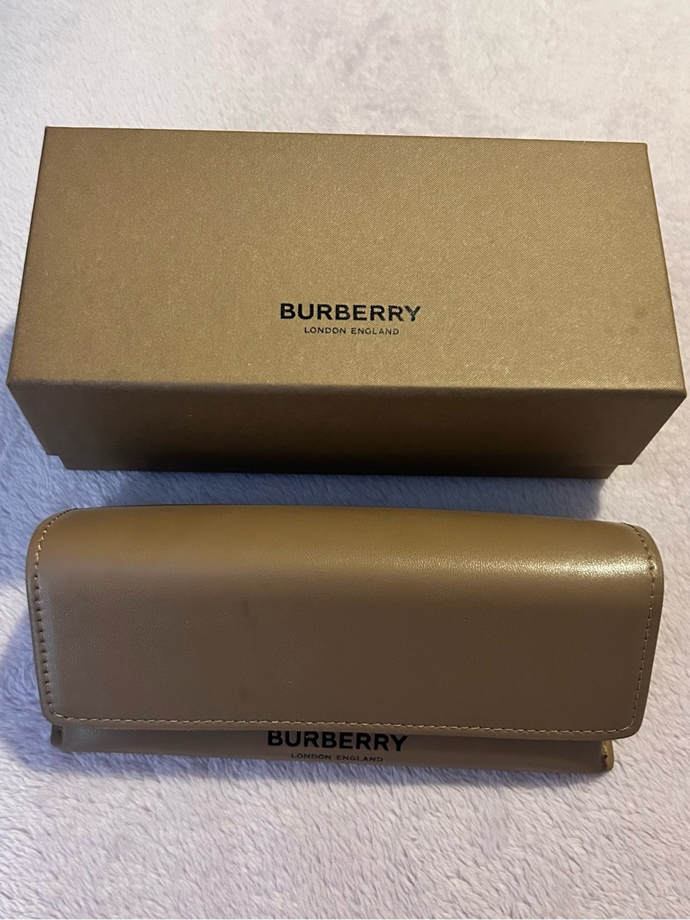Burberry Tan Leather Eyewear Case with Logo